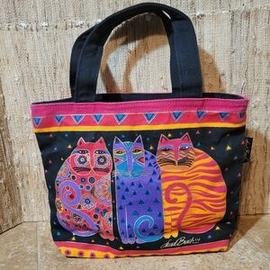 Laurel Burch Colorful Hand Printed Cat Kitty Bag Purse Tote